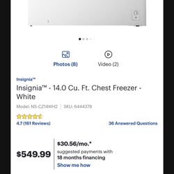 Insignia 14.0 Cubic Feet CHEST FREEZER (White)