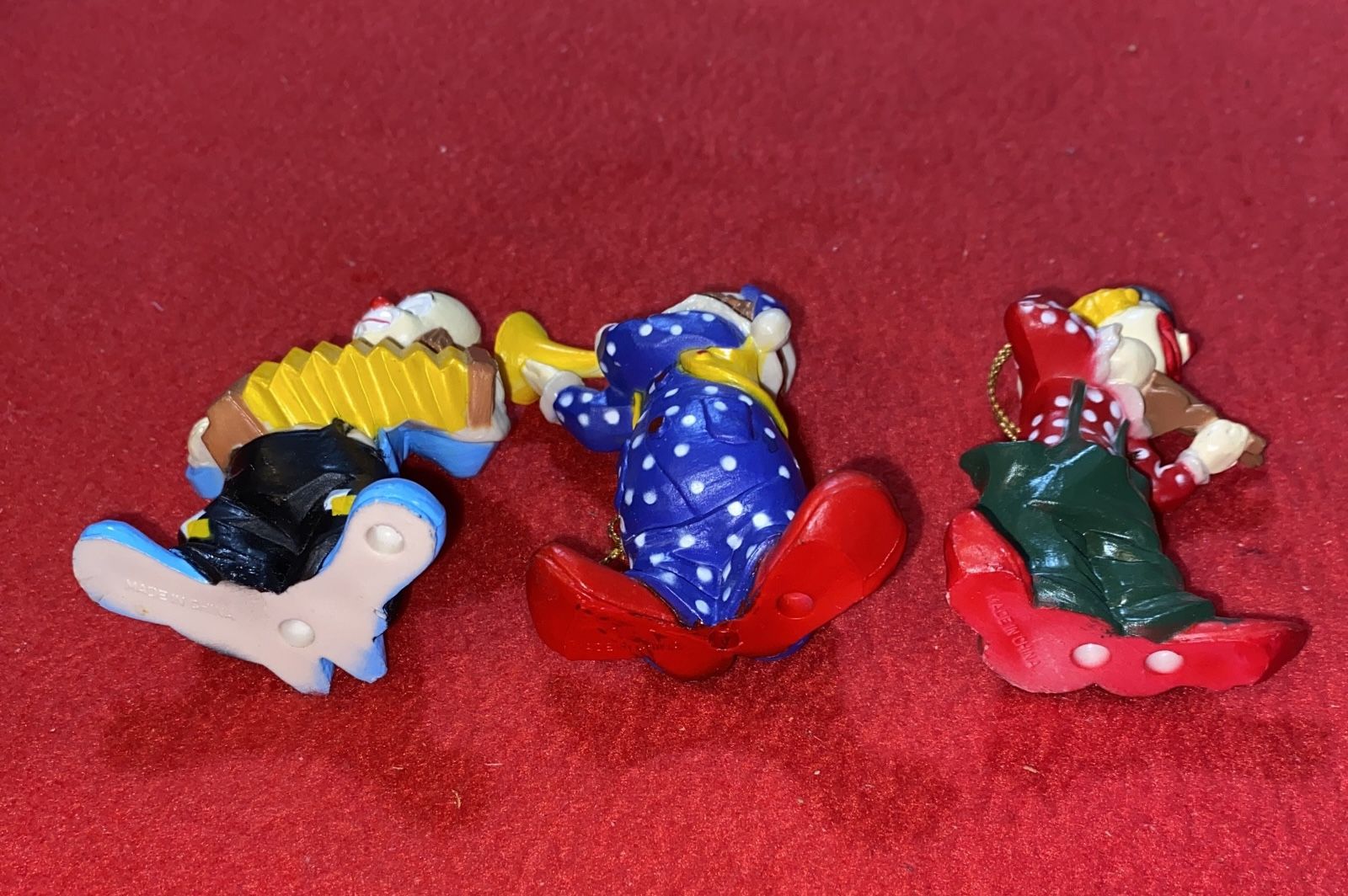 Clown Ornaments ~ Set Of 3 Clown Musicians 3" Tall