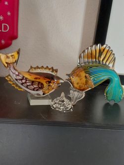 Art Glass Fish Figurines Set of Two