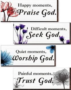 JOAFIH 4 Pieces Bathroom Wall Art Rustic Farmhouse Bathroom Wall Decor Sign Wood Hanging Sign for Home Spa Bathroom Laundry Decor 15.75 x 6 Inch