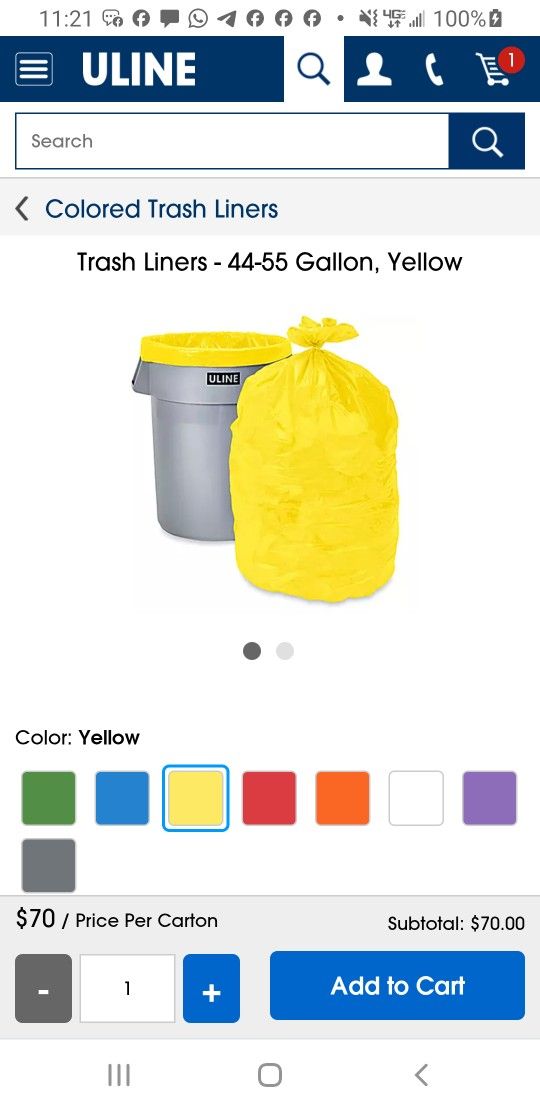 100 Uline Yellow Brute Trash Bags
