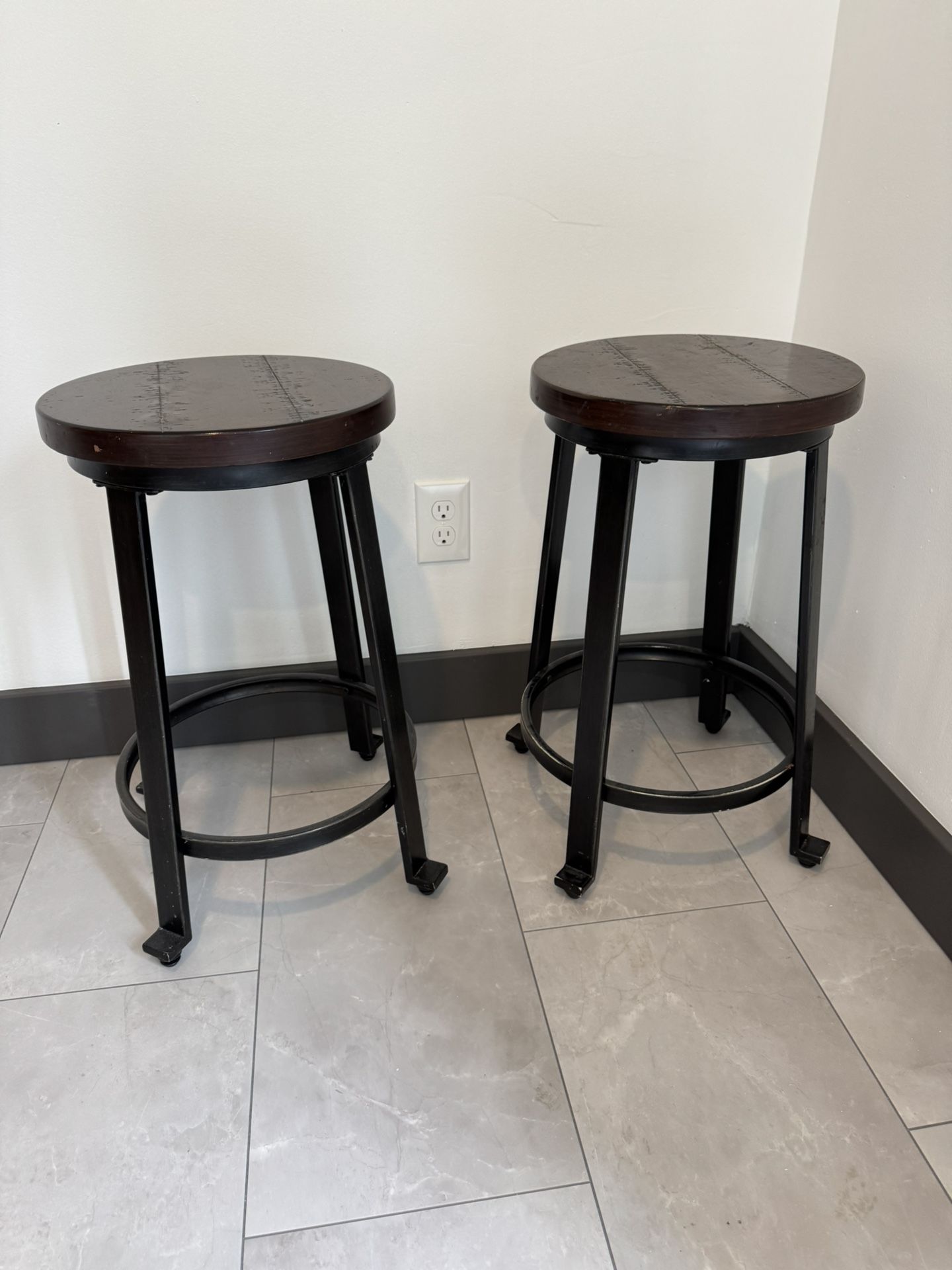 Two Walnut Bar Stools