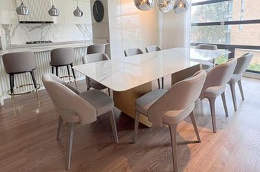 Marble-Top Dining Table with 10 Chairs