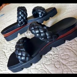 Bernardo Ciara Leather Slide Sandals Braided Lug Sole Wedge Sz 10
