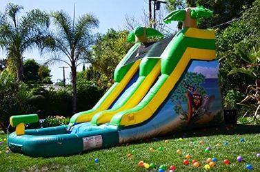 JumpOrange 12′ Safari Water Slide Inflatable with Splash Pool Green