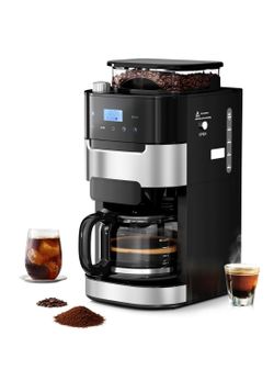 Drip Coffee Maker with Built In Grinder, 10-Cup Grind and Brew Coffee Machine Fully Automatic, Programmable with Brew Strength, Permanent Filter, Glas
