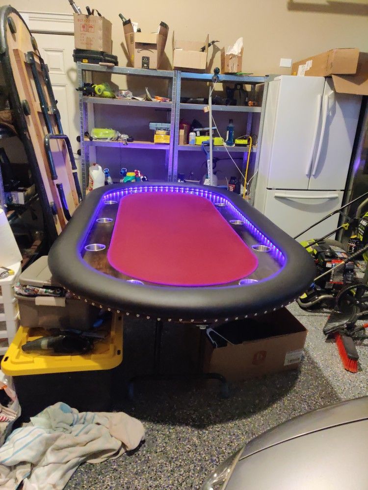 10-Seat Poker Table with LED Lights & USB Charging