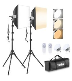 Torjim Softbox Photography Lighting Kit, 16'' x 16'' Professional Softbox Lighting Kit with 85W 3000-7500K LED Bulbs, Studio Lights for Photography/Vi