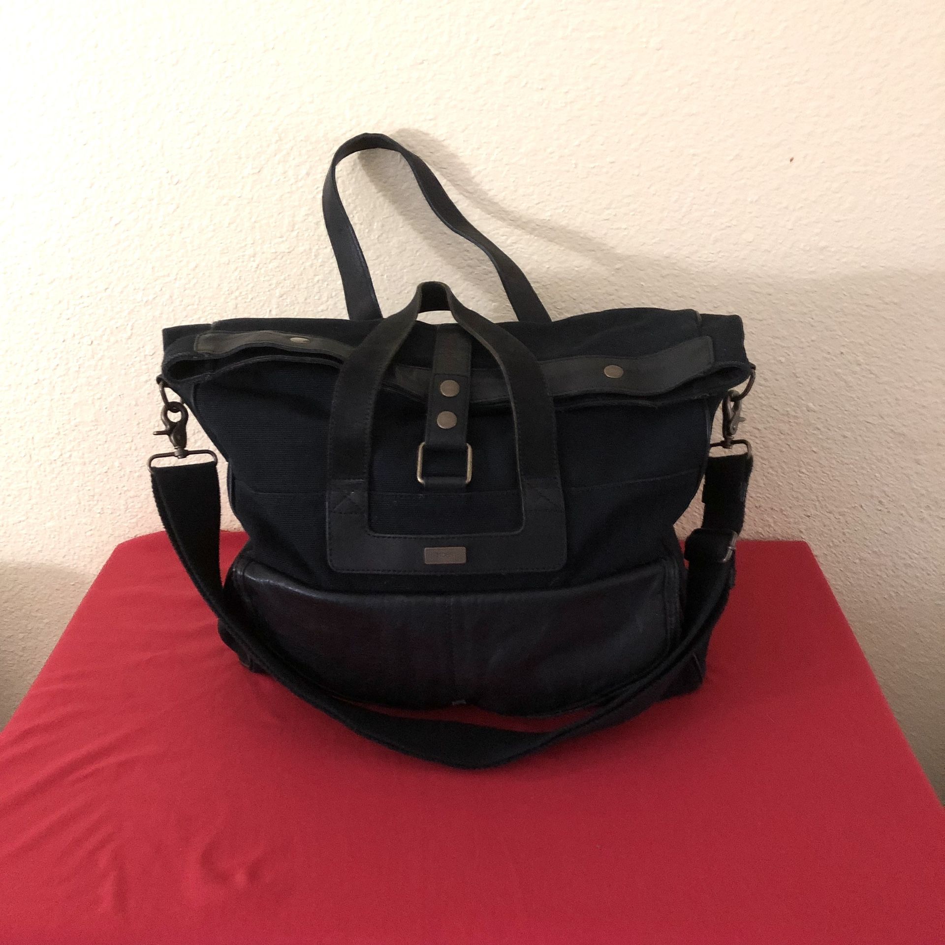 Hugo Boss Canvas Bag With Leather Detailing.