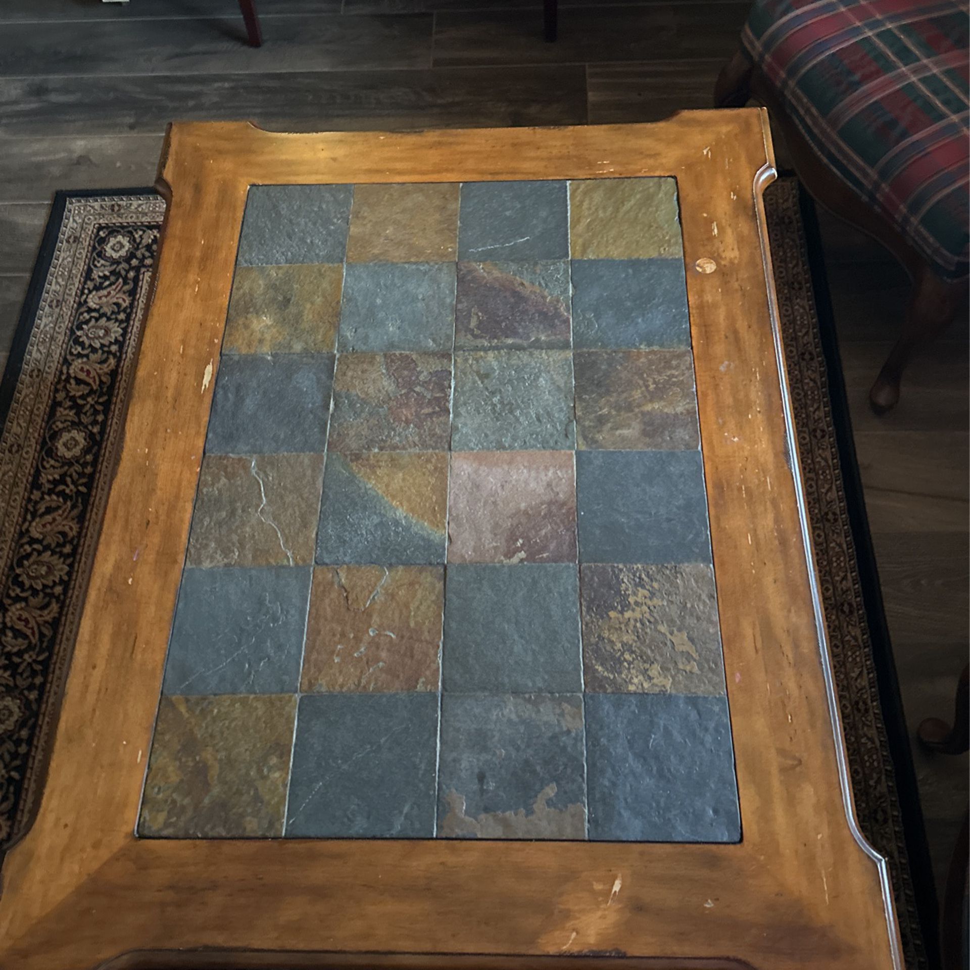 Slate Tile Topped Wood Coffee Table