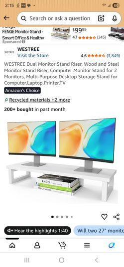 39"  Dual Monitor Stand Riser Wood and Steel