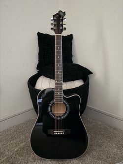 Black Acoustic Cutaway Guitar (Like New) + Free Tuner