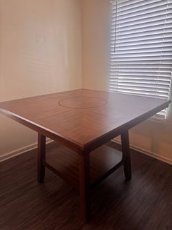Square Wood Dining Table with Lazy Susan