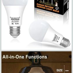 AMZ LED Radar Motion Sensor Light Bulb,2 Pack A19 12W Auto Motion Detector Light, 12W Equivalent LED Lamp Lighting Indoor and Outdoor 6000K