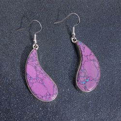 Sterling silver purple turquoise dyed howlite teardrop artisan dangle earrings new
