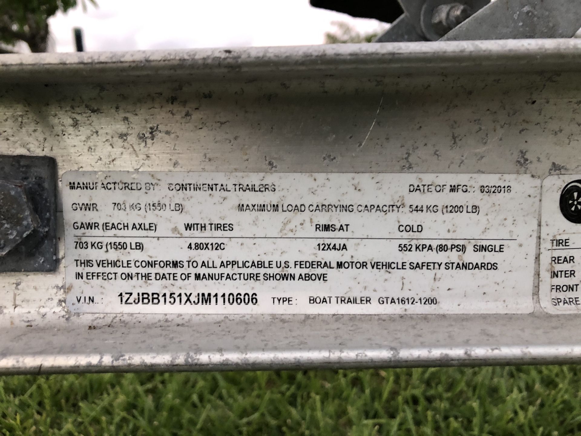 Continental Boat Trailer Aluminum 2018 GTA 16121200 Small Boat, John Boat, Jon Boat, Flats Boat