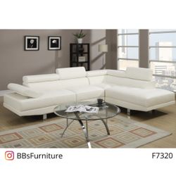 White Faux Leather Sectional Sofa (Free Delivery)