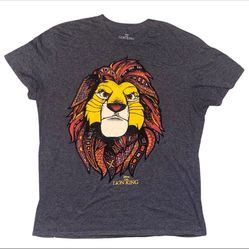 Disney Lion King Simba Dark Grey Cotton Blend T-shirt Size L Tribal