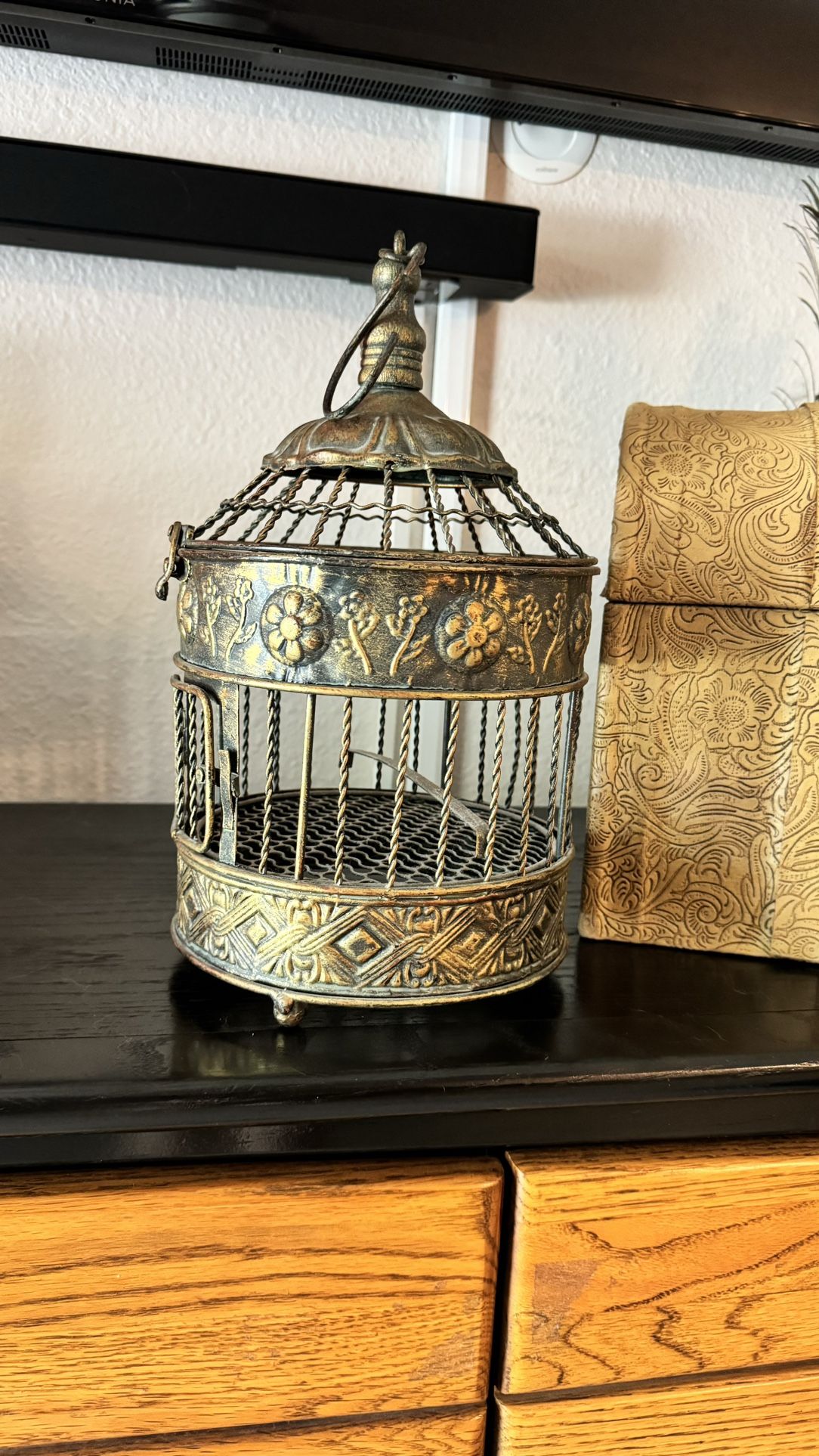 Decorative Metal Hanging/Table Birdcage/Cardinal Country Farmhouse Shabby Decor