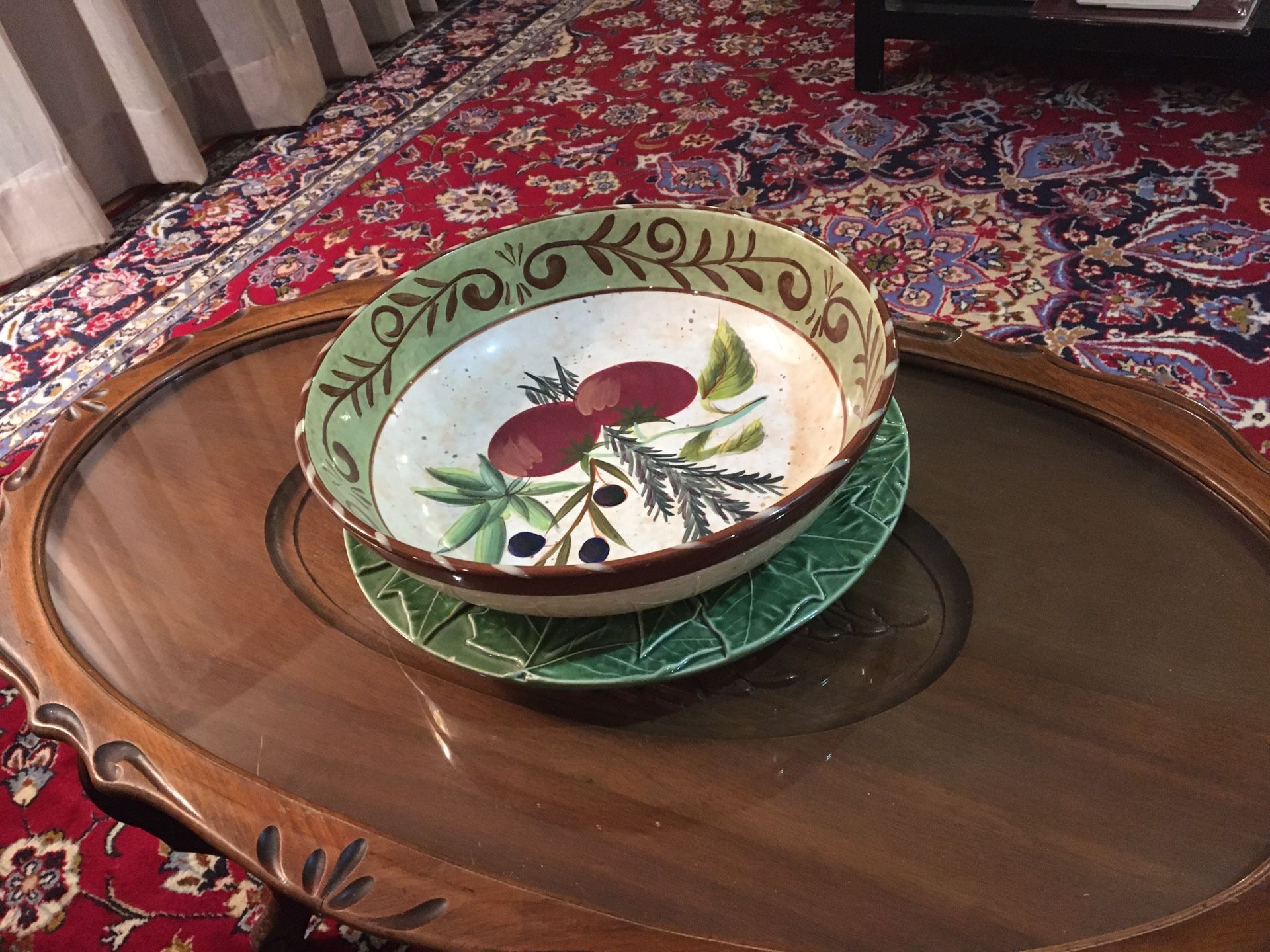 Hand painted pasta or fruit bowl or centerpiece diameter 13.5