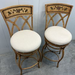 Pair Of Tuscan Themed Hand Painted Rotating Barstools 