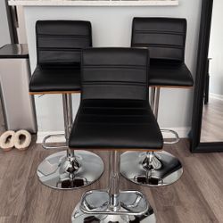 Modern Adjustable Bar Stools – Set of 3 (Black & Chrome)