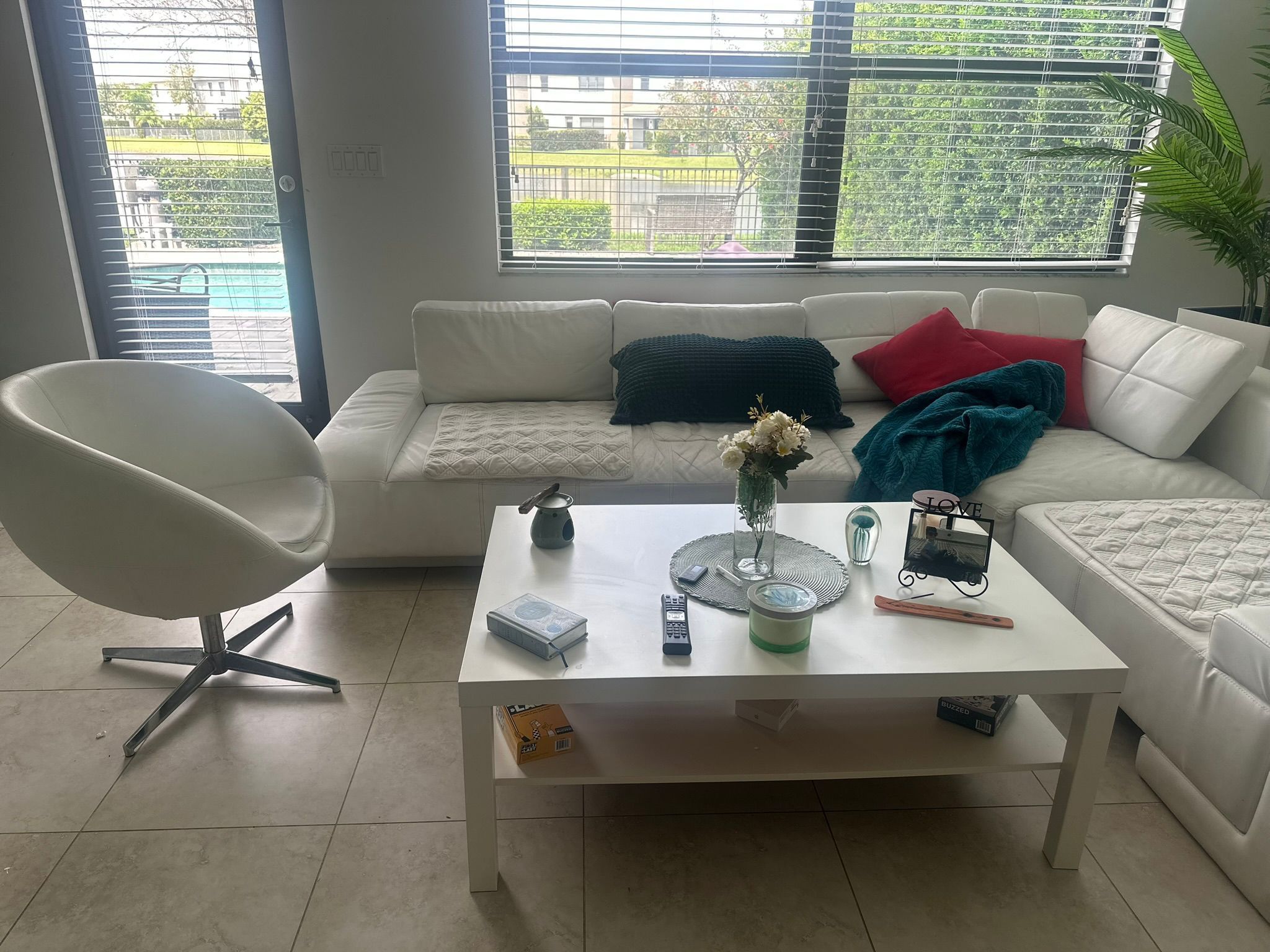 GREAT OFFER! Living Room Set Italian Leather Sectional Sofa Over $5000 Retail Price (Pillows Included) + Single Leather Chair + Coffee Table