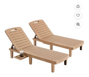 Oversized Outdoor Chairse Lounge Chair Set of 2, 5-Level Adjustment Backrest, Extra Widen Chaise with Cup Holder Easy Assembly for Pool Beach Garden