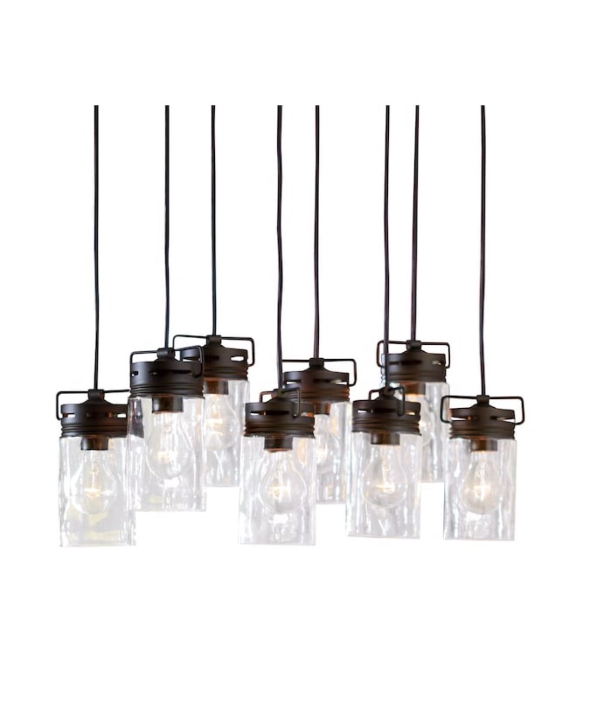 allen + roth Vallymede 8-Light Aged Bronze Farmhouse Clear Glass Jar Led, Large Hanging Pendant Light