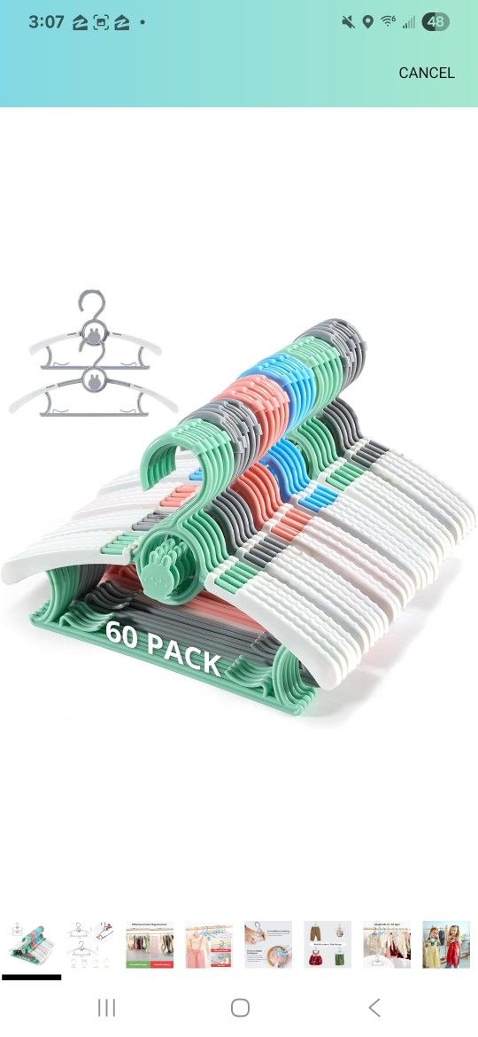 Kids Hangers, Extendable & Stackable Baby Hangers, 60PCS Mix-Colors Toddler Hangeres for Baby Toddler Children Kids Teen, 11~14Inch Non-Slip Plastic K