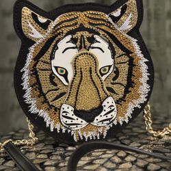 Crossbody Rhinestone Handbag Tiger Design 