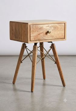 Mid-Century Wood Nightstand with Brass Accents
