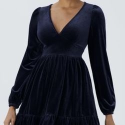 Navy V Neck Dress