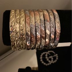 3 Gold & 7 Rose Gold,silver And Gold Bangles 