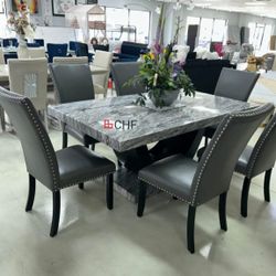 7 Piece Faux Marble Top Dining Table Set  - Limited Time Offer 