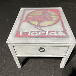 Vintage Side Table Painted With Lotto Logo