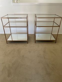 Pair of Gold Metal 3-Tier Glass Shelf Units
