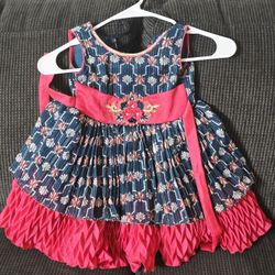 Blue And Peach Color Combination Frock