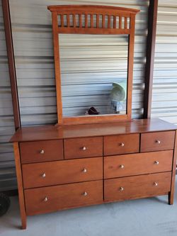 Wood Dresser And Mirror