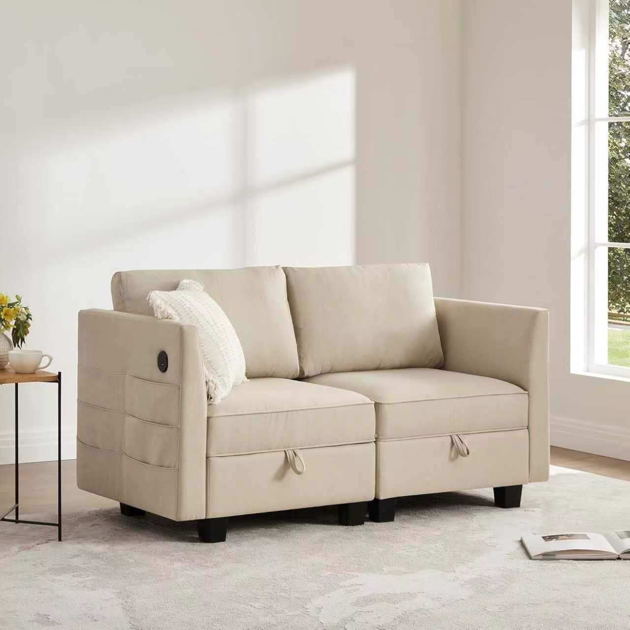 Modular Sectional Sofa 60" Loveseat with Storage Modern Convertible Couch with USB Port