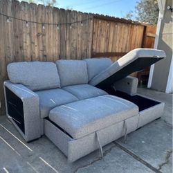Free Delivery! Grey Sectional Couch with Storage and Bed