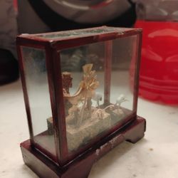 japanese village with cranes very detailed art  made of cork sandstone stems from cherrytree amd colors from flowers