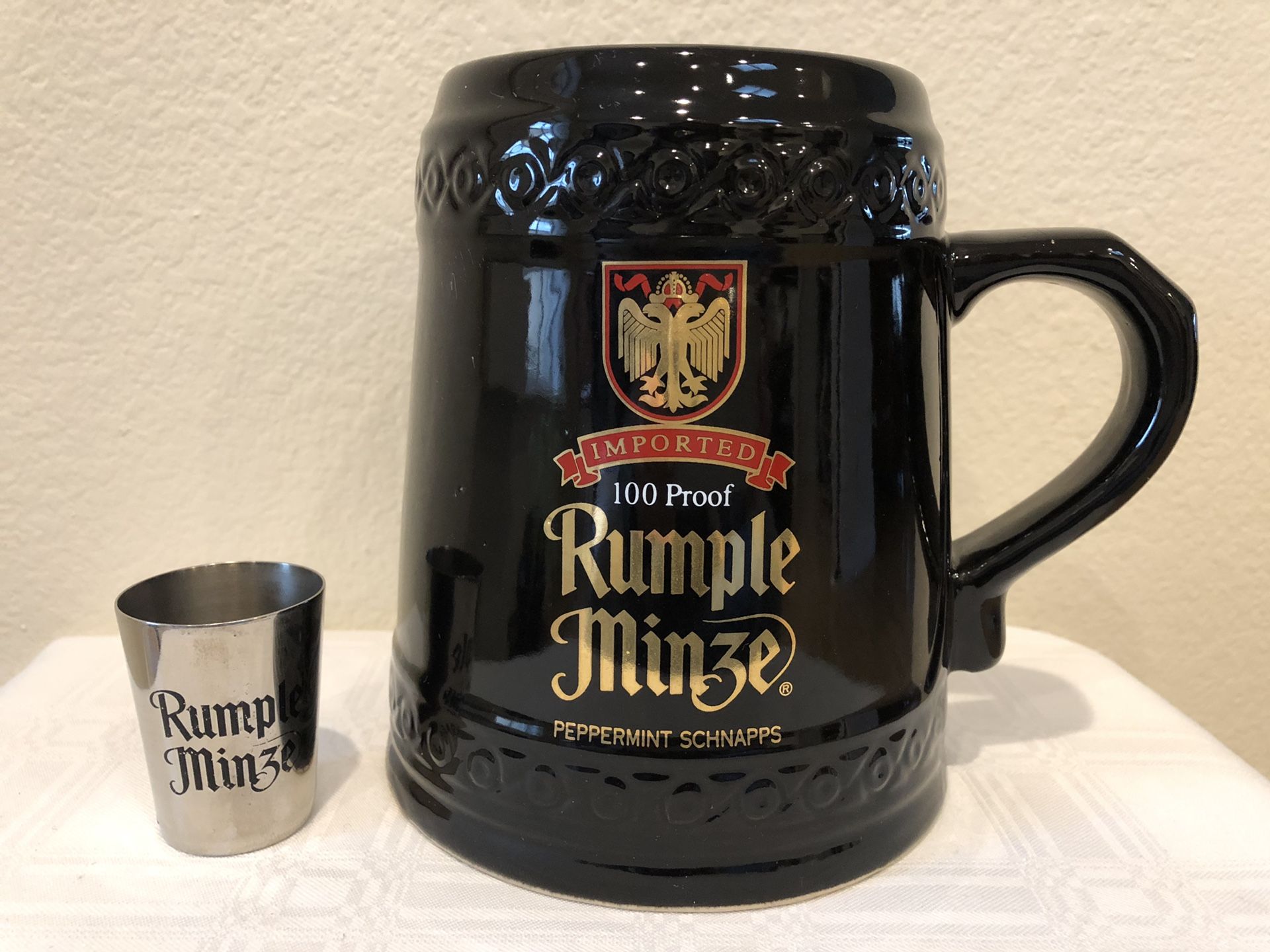 Vintage Rumple Minze Large Stein & Stainless Shot Glass Bar Decor for
