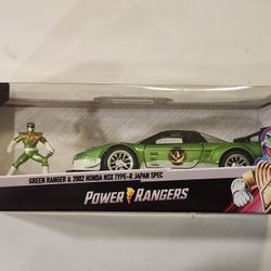 JADA 1:32 SCALE METAL DIECAST.  POWER RANGERS.  GREEN RANGER.  2002 HONDA NSX TYPE-R JAPAN SPEC WITH GREEN RANGER METAL DIECAST FIGURE. 