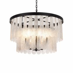 (2) Modern Boho Glass Chandelier – 6-Light Black Farmhouse Pendant