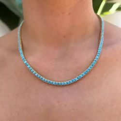 14K Gold Plated 3mm Turquoise Tennis Choker