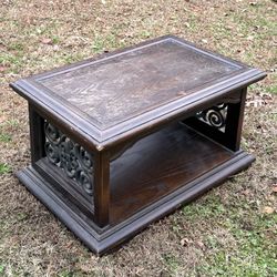 Vintage Wood And Scroll 2 Tier Side Accent Coffee Table Plant Stand
