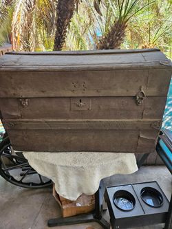 Antique chest, wood and metal. Very old.