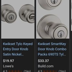 NEW 6 Kwikset Tylo Entry Door Knob with Lock and Key SATIN NICKEL. $60 All