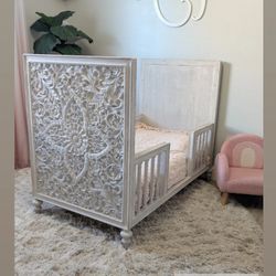 Zoe Carved Wood Panel Crib With Toddler Bed Kit